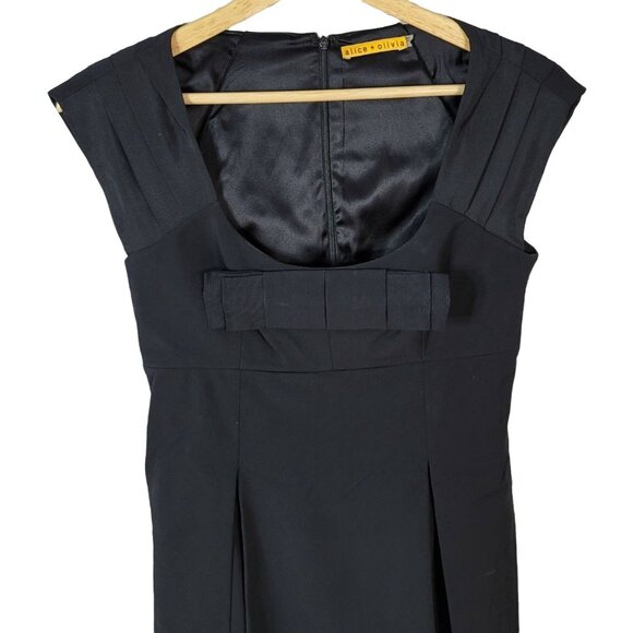 Alice + Olivia Cocktail Dress Black XS Lined Cap Sleeve Scoop Neck Bow LBD - Picture 2 of 6